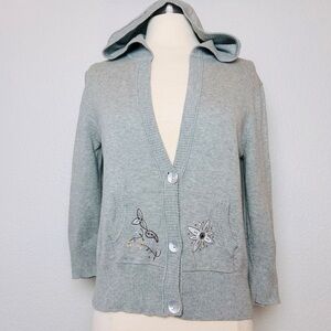 Yuka Cardigan Sweater Womens Size T-3/S Heather Gray Embroidered Hooded Pockets